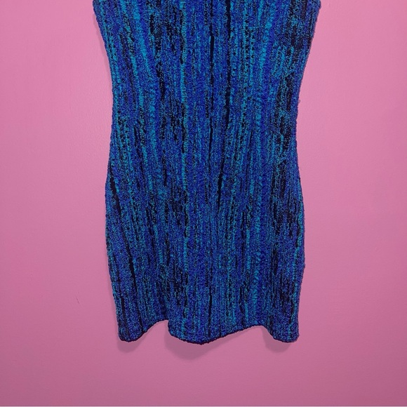 Zara Dress Women's Size Small Black Light Blue Textured Mini Bodycon Stretch NWT - Picture 7 of 13